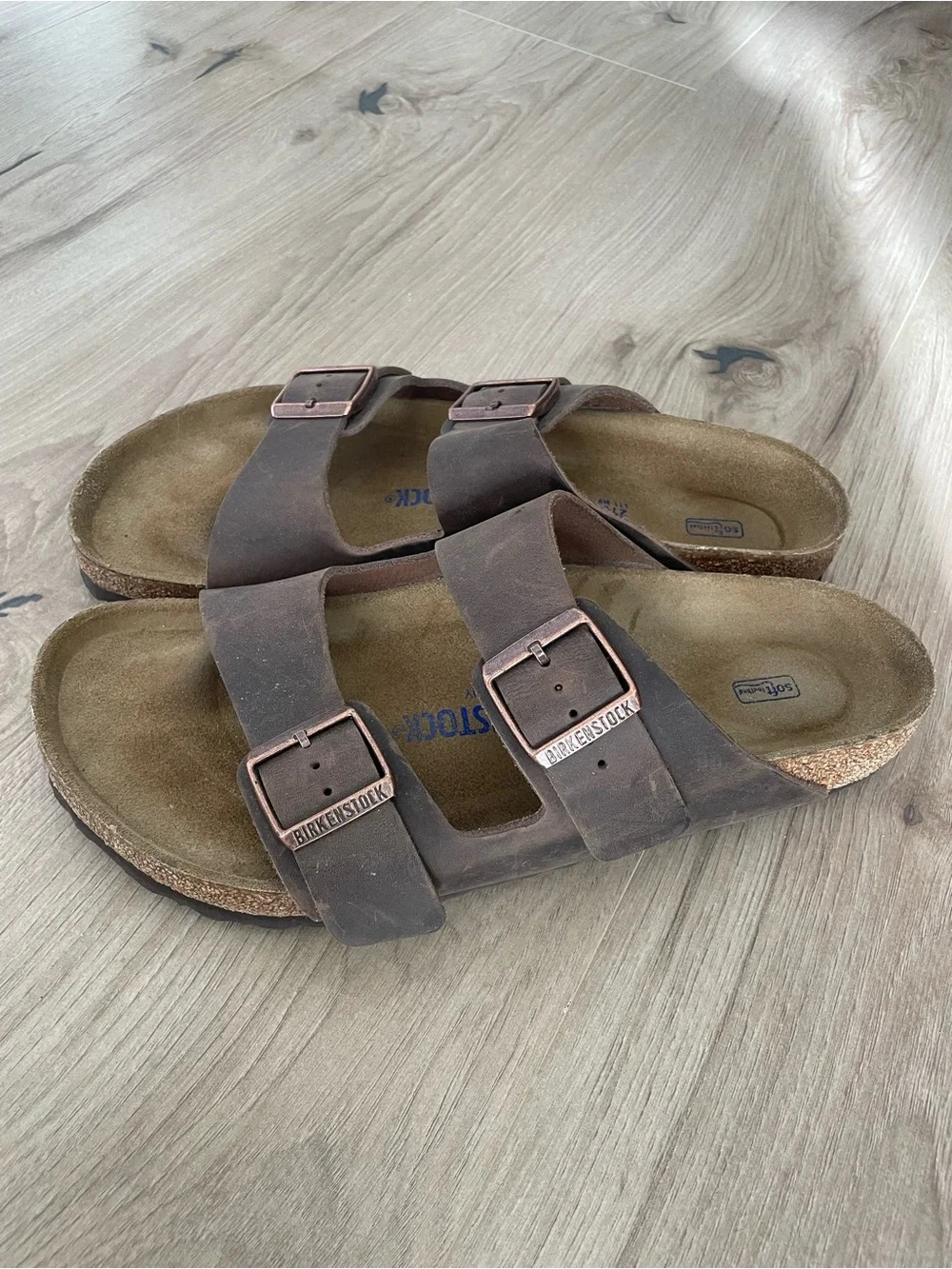 Birkenstock Brown Leather Double-Strap Men's Sandals with Copper Buckles